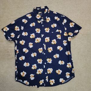 J.Crew Slim Fit Floral Button Down Shirt Men’s L Navy Short Sleeve Hawaiian